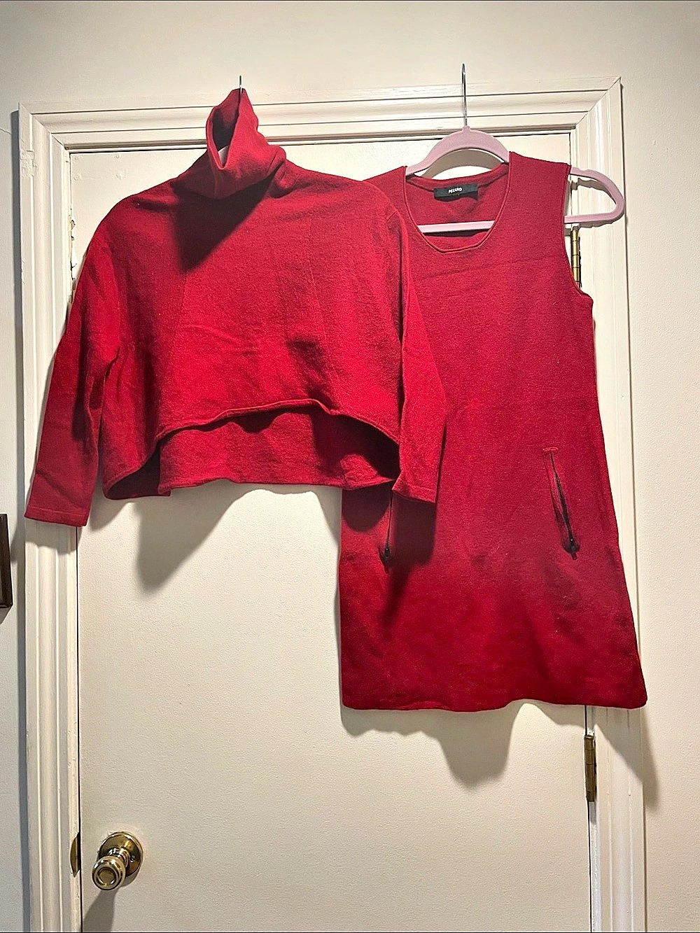 PESARO 100% Pure Wool 2-Piece Set - Cropped Turtleneck & Zippered Shift Dress M/
